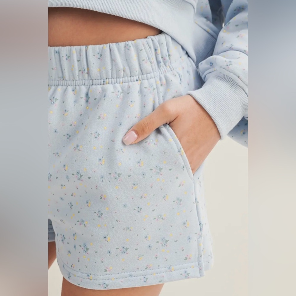 Light Blue Floral Print Women’s Lounge Shorts - Picture 2 of 3